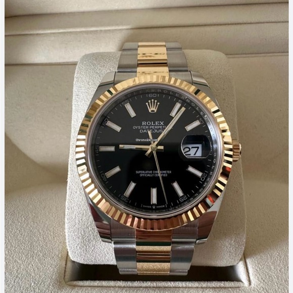 Men’s Rolex Date Just 41mm Two Tone Black Index Dial Jubilee 126333 Pre-Owned - Picture 5 of 5